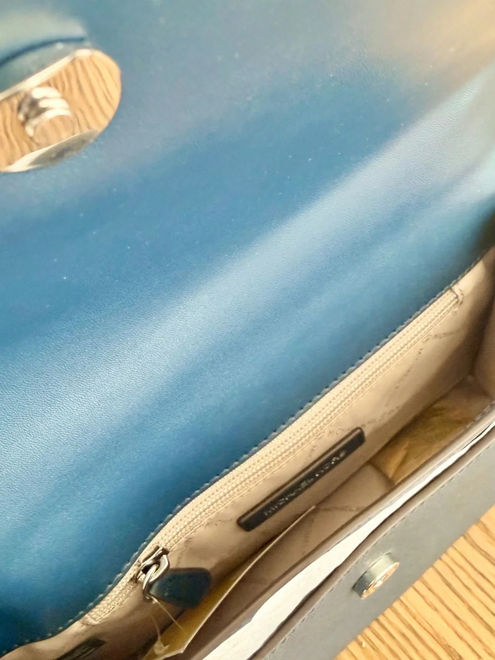 Michael Kors Navy Leather Top-Handle Satchel with MK Logo